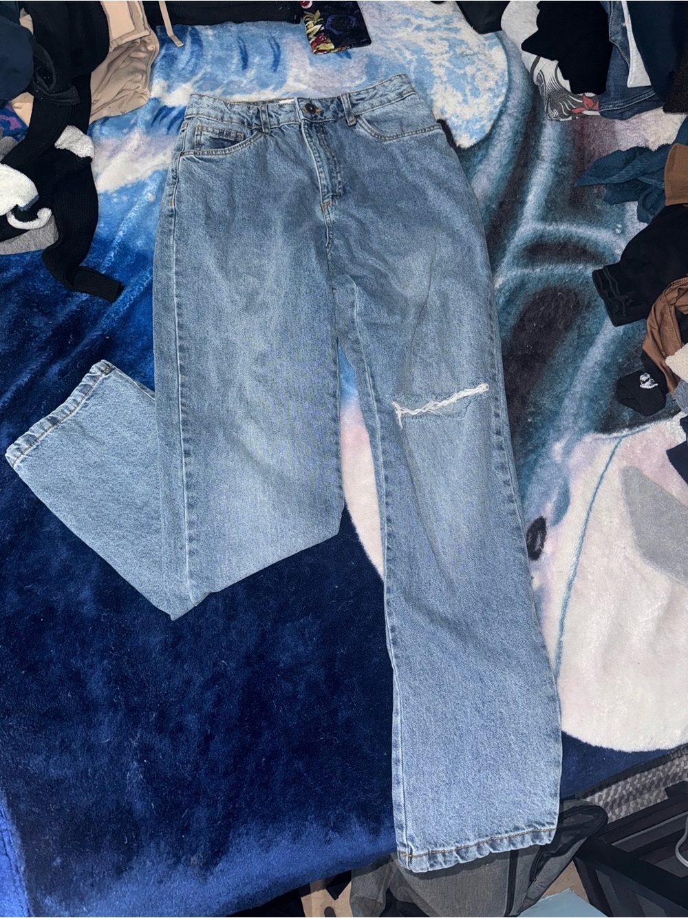 Cotton On Light Blue Straight Leg Jeans with Knee Distress
